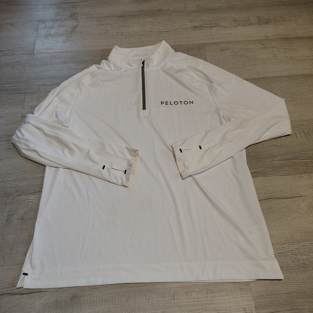Rhone x Peloton Mens White Quarter Zip Pullover Performance Shirt SU121-HLF-ZIP